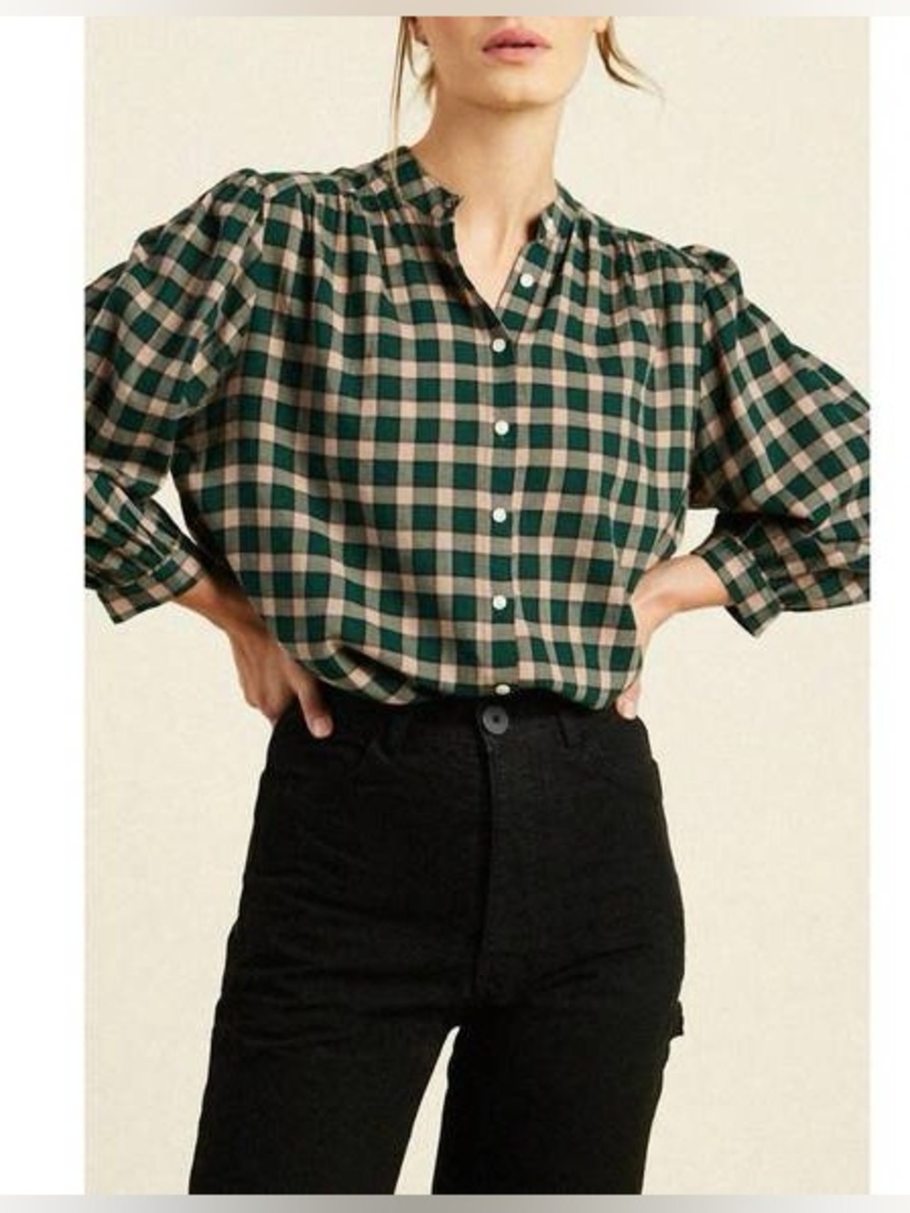 Trovata Birds of Paradais M Plaid Green Button Up Top